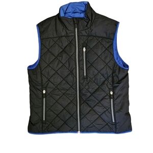 Lands End Black and Blue Quilted Vest with Stand up Collar